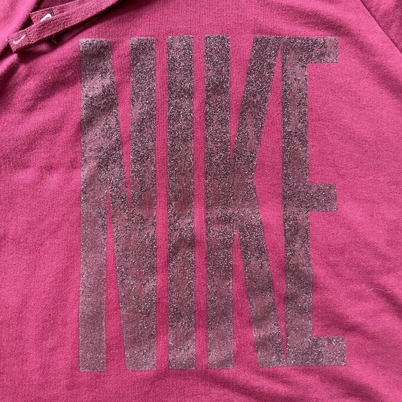 Nike Dri-Fit Sweatshirt Women Small Maroon Oversize Glitter Logo Slit Drawstring - Picture 5 of 11